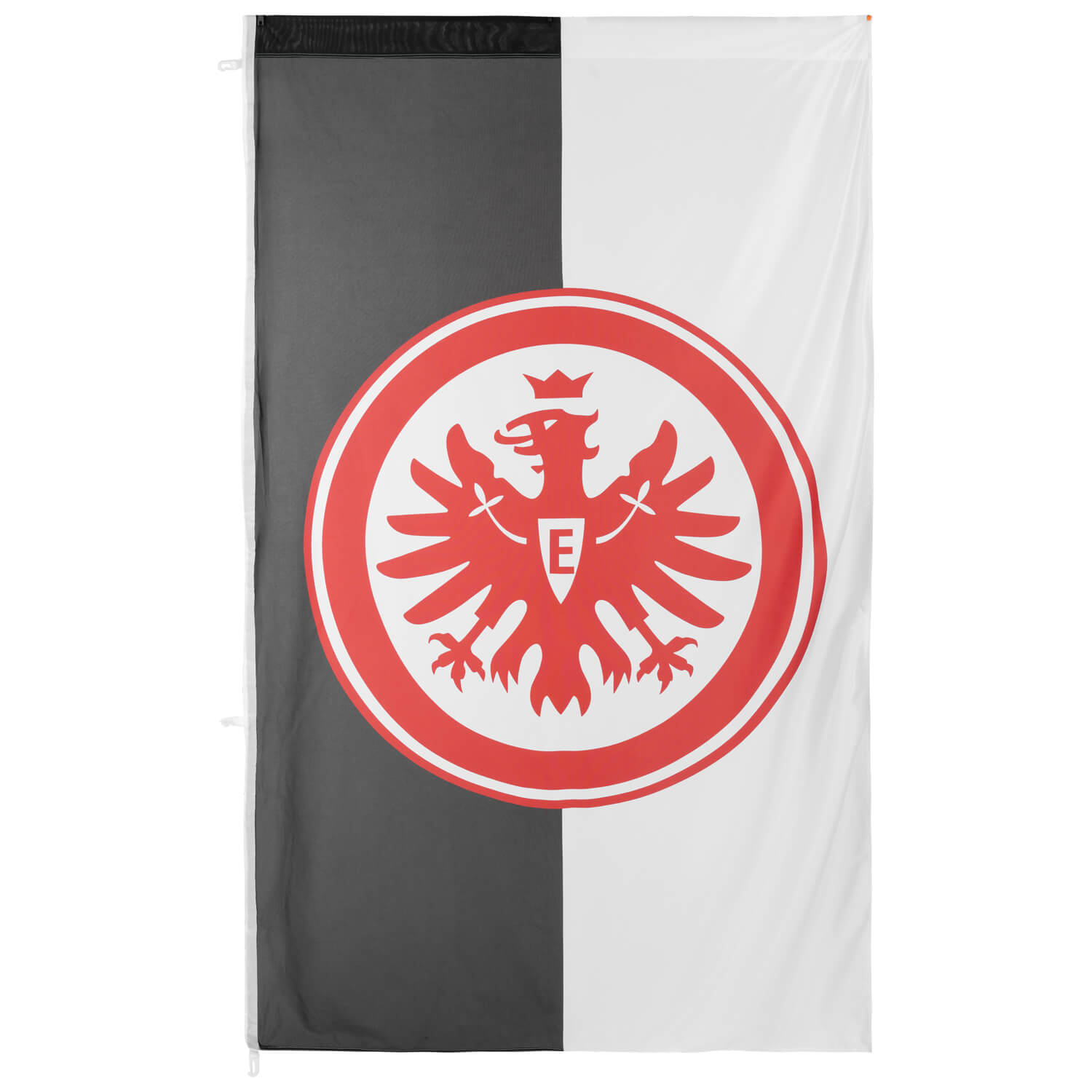 Bild 1: Hissfahne Logo schwarz/weiss 150 x 250cm