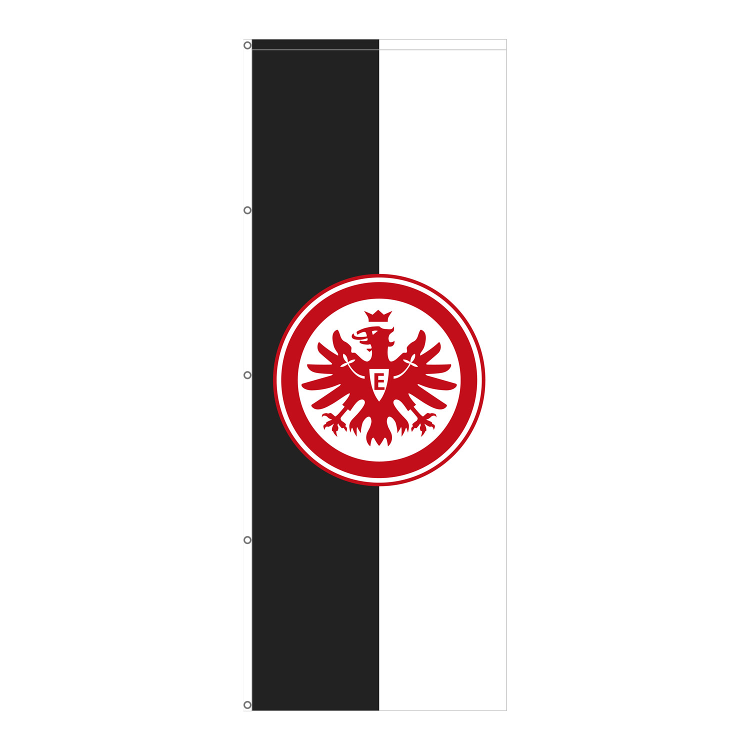 Bild 1: Hissfahne Logo schwarz/weiss 150 x 400cm