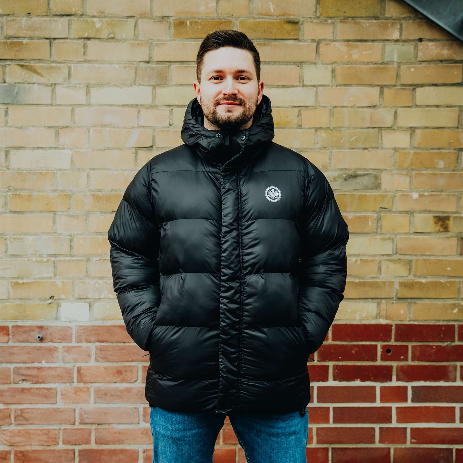 Black quilted down jacket discount