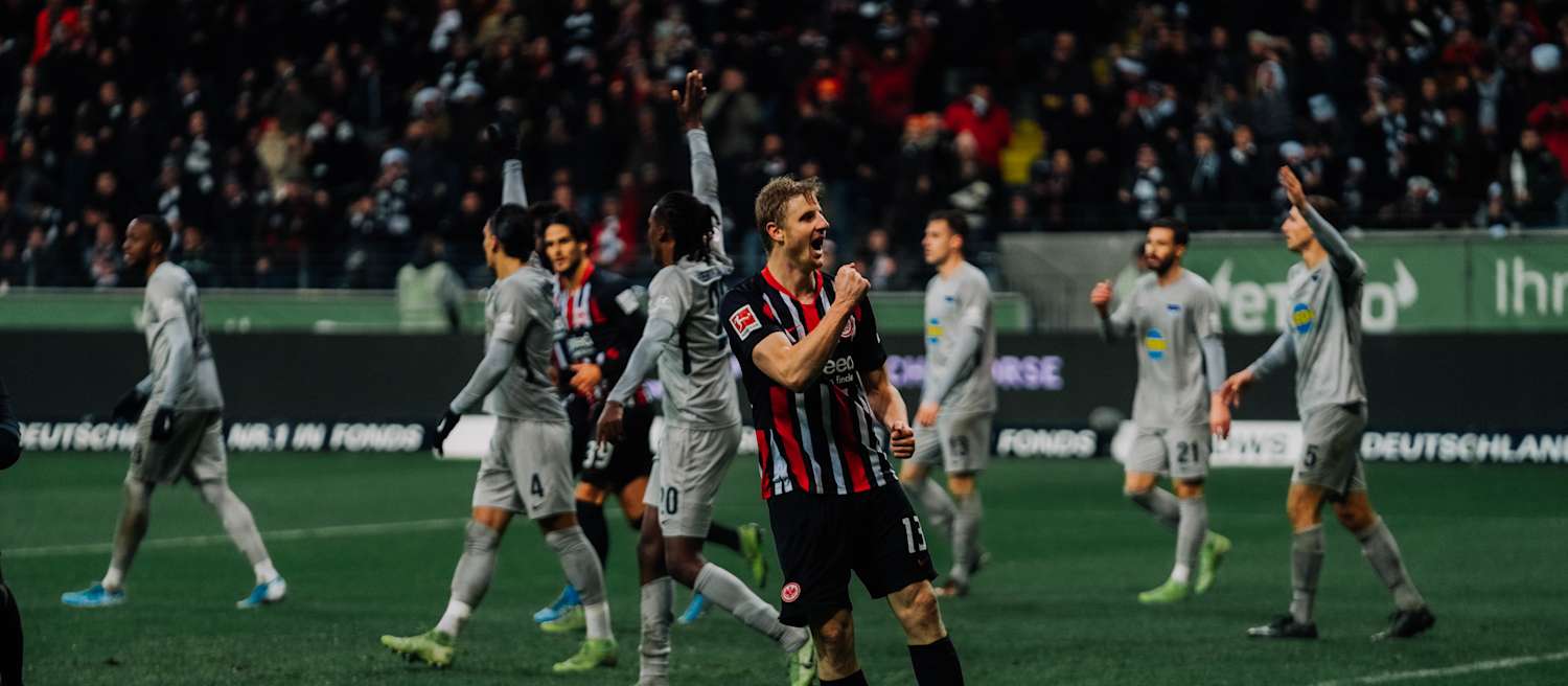 Martin Hinteregger celebrates the goal that sparked the Eagles’ second-half fightback.