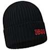 Schräg von links: Schwarze Eintracht Frankfurt Fisherman Beanie mit rotem "1899" Stick am Umschlag.