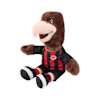Schräg von rechts: Attila Plüschfigur im rot-schwarz gestreiften Eintracht-Trikot mit Logo.