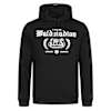Bild Vorderseite: Schwarzer Eintracht Frankfurt Hoodie "FÜR IMMER Waldstadion" mit weißem Waldstadion-Motiv.