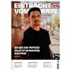 Titelseite des Eintracht Frankfurt Vereinsmagazins "Eintracht vom Main" mit dem Porträt eines Fußballspielers und Schlagzeilen zu verschiedenen Themen.