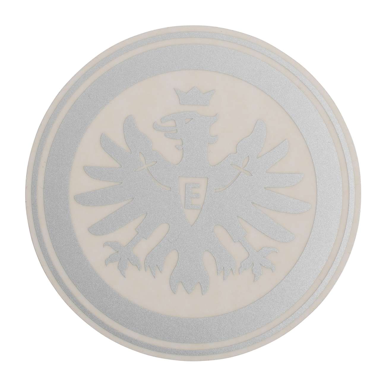 Silbernes Eintracht-Logo auf weißem Hintergrund.