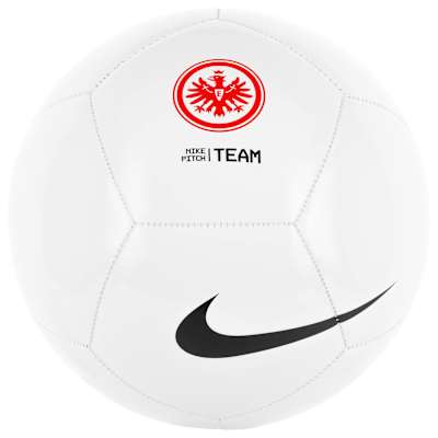 Weißer Nike-Team-Fußball mit Eintracht-Logo und schwarzem Swoosh auf glänzender Oberfläche. Nike Fußball 24 Gr.5