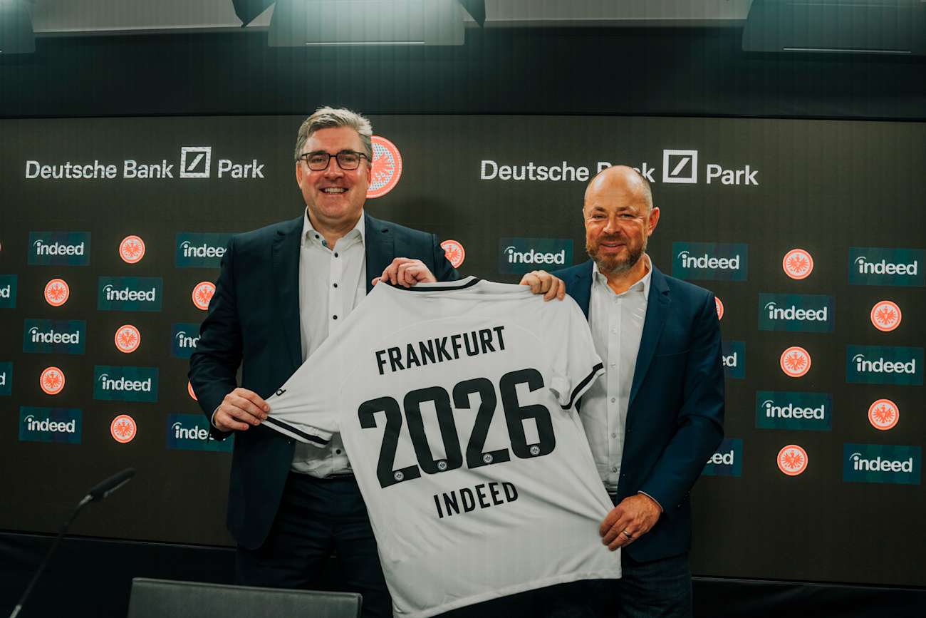 Axel Hellmann, Vorstandssprecher Eintracht Frankfurt Fußball AG, und Frank Hensgens, Geschäftsführer Indeed Deutschland GmbH.